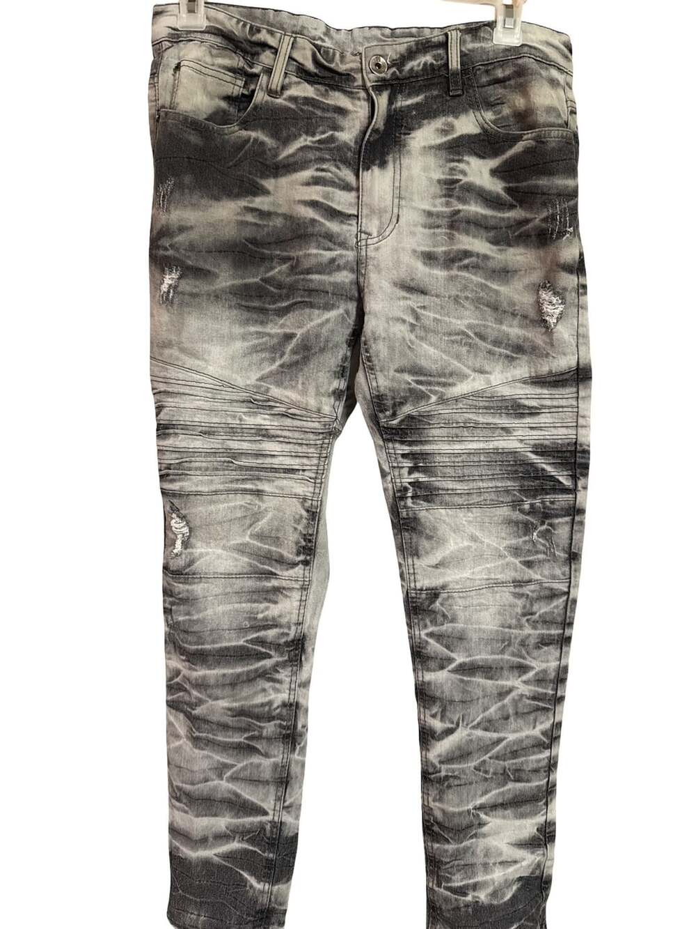 Southpole Skinny Jeans Size 36x30 Grey Black Distressed Moto Wash